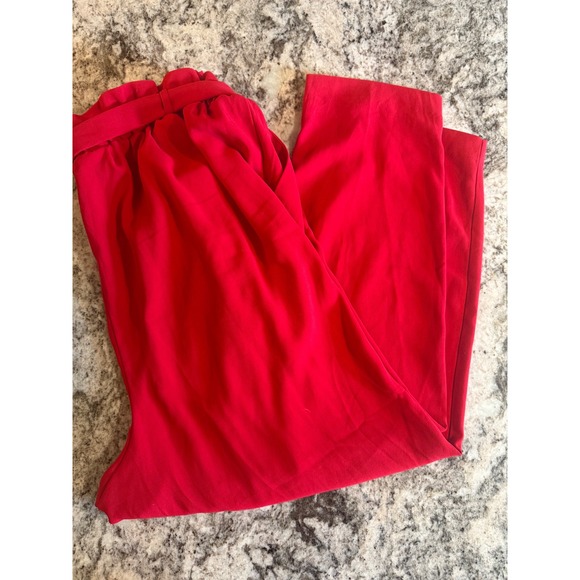Lane Bryant Red Paperbag Waist Tapered Leg Career Pants Womens Size 18 Tie Belt - Picture 6 of 7